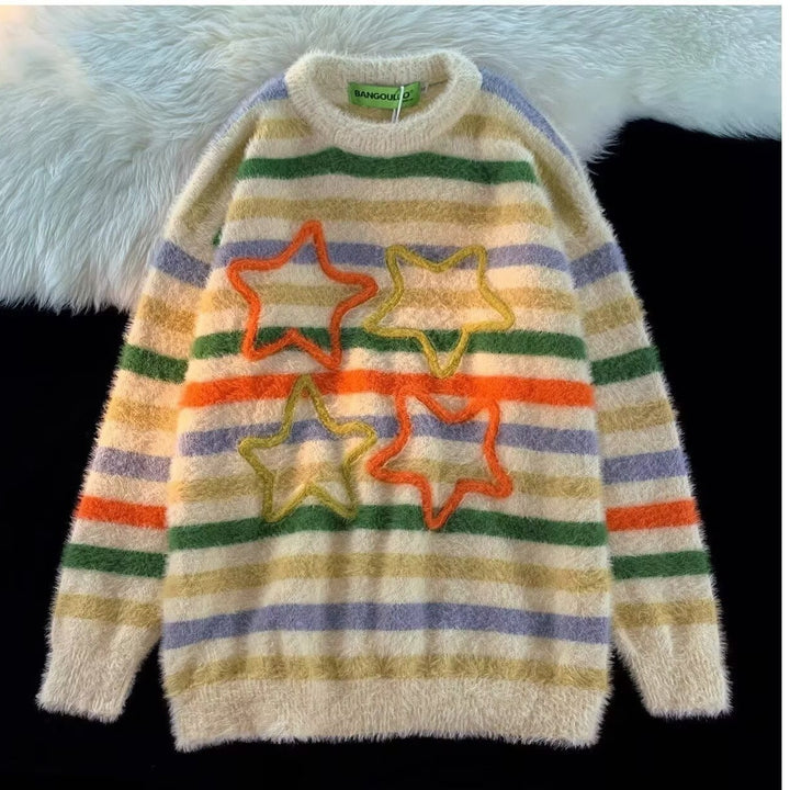 Damen Gemütlicher Strickpullover mit Sternenmotiv Echoarchiv