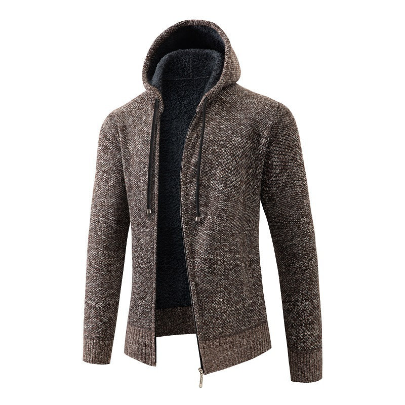 Herren nan melierte Strickzip-Kapuzenjacke mit wärmendem Teddyfutter, verdecktem Zwei-Wege-Reißverschluss und elastischen Bündchen Echo Archiv