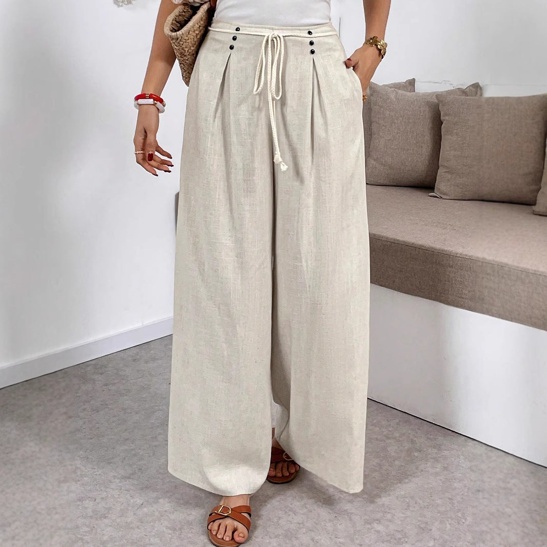 Damen Weit geschnittene Leinenhose mit verstellbarem Bund Echo Archiv