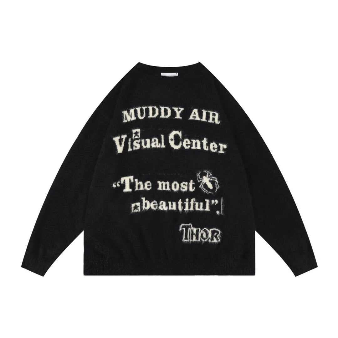 Damen Oversized Strickpullover mit grafischem Schriftzug Echoarchiv