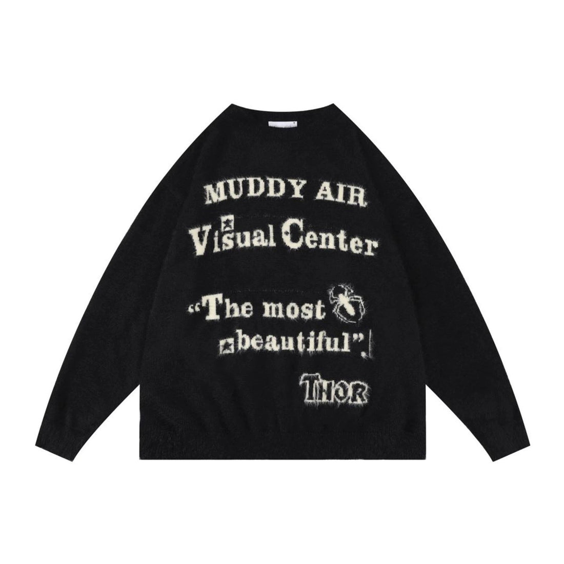 Damen Oversized Strickpullover mit grafischem Schriftzug Echoarchiv