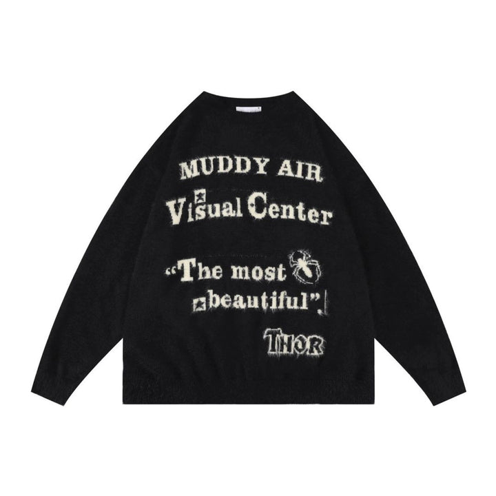 Damen Oversized Strickpullover mit grafischem Schriftzug Echoarchiv