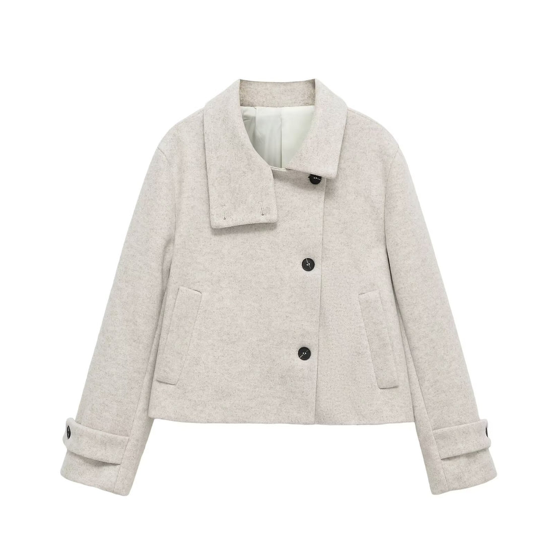 Damen Kurze Wollmischjacke mit Umschlagkragen, Kastenform und verstellbaren Manschetten Echo Archiv