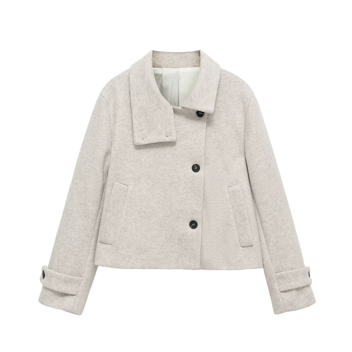 Damen Kurze Wollmischjacke mit Umschlagkragen, Kastenform und verstellbaren Manschetten Echo Archiv