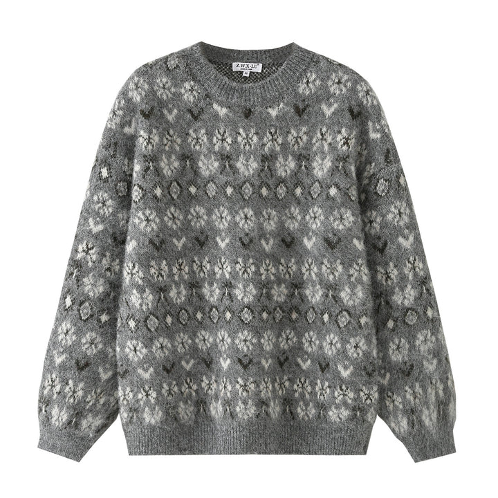 Damen Oversize Mohair-Mix Pullover mit Rundhals und Fair-Isle-Muster Echo Archiv