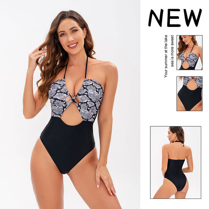 Damen Einteiler Badeanzug mit raffiniertem Schlangenmotiv und Cut-Out-Details Echo Archiv