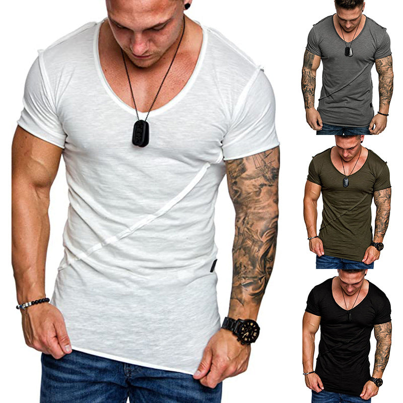 Herren V-Ausschnitt T-Shirt aus hochwertiger Baumwolle mit strukturierter Oberfläche Echoarchiv