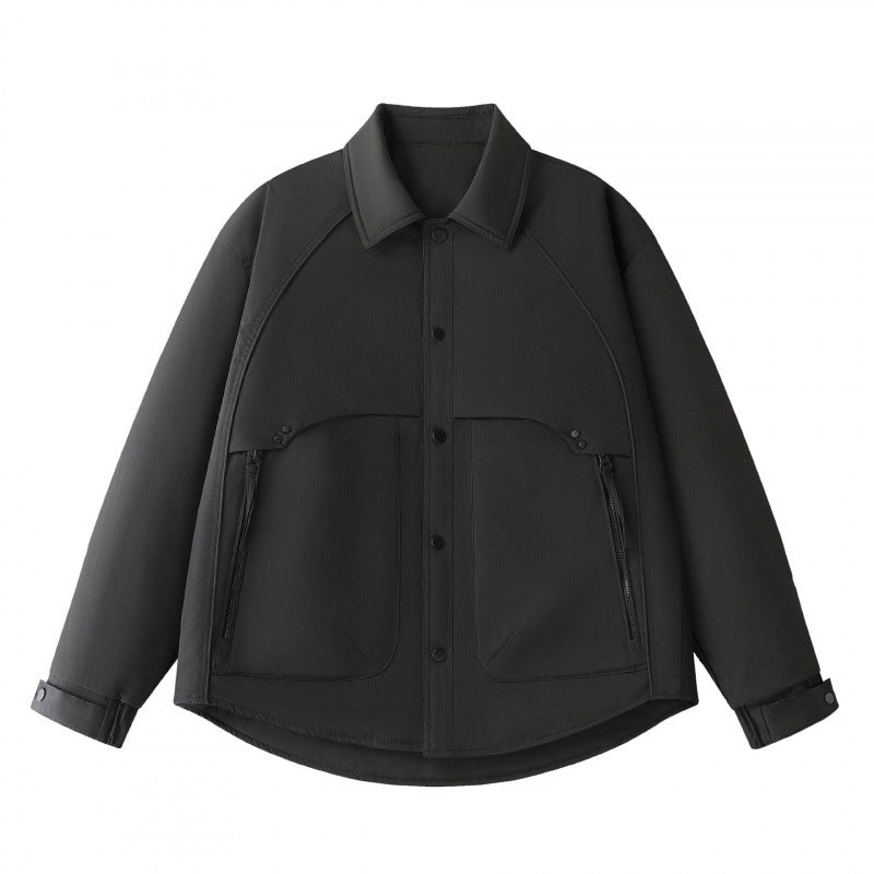 Herren Gepolsterte Hemdjacke mit abgerundetem Saum, Reißverschluss-Taschen und Druckknopf-Leiste Echo Archiv