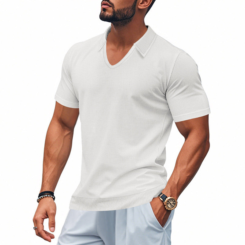 Herren Kurzarm-V-Ausschnitt-Shirt mit strukturiertem Design Echoarchiv