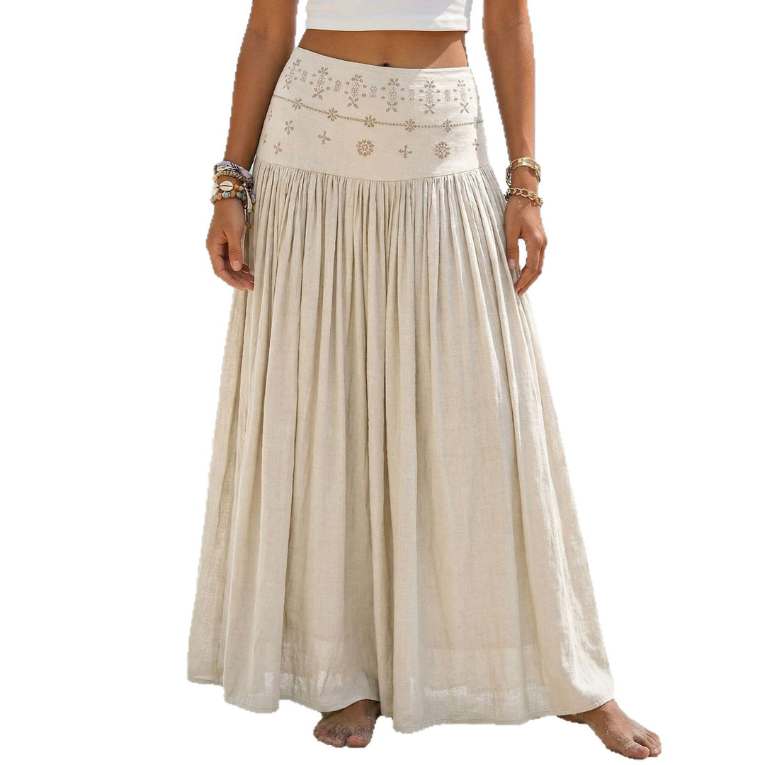 Damen nan maxi-Volantrock mit besticktem Bund und feinen Falten Echo Archiv
