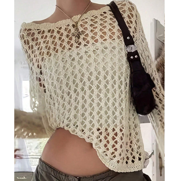 Damen luftiges Häkeloberteil mit weitem Schnitt und transparentem Design Echo Archiv
