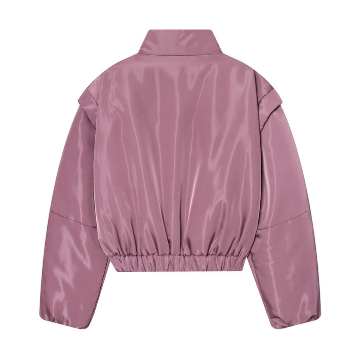 Damen Glänzende Cropped Bomberjacke mit Stehkragen und elastischem Bund Echo Archiv