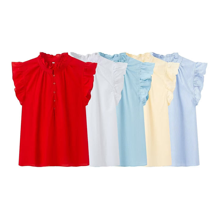 Damenbluse mit Rüschendetails und Knopfleiste Echoarchiv