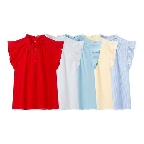 Damenbluse mit Rüschendetails und Knopfleiste Echoarchiv