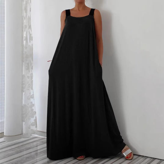 Damen luftiges Maxikleid mit verstellbaren Trägern und Taschen Echo Archiv