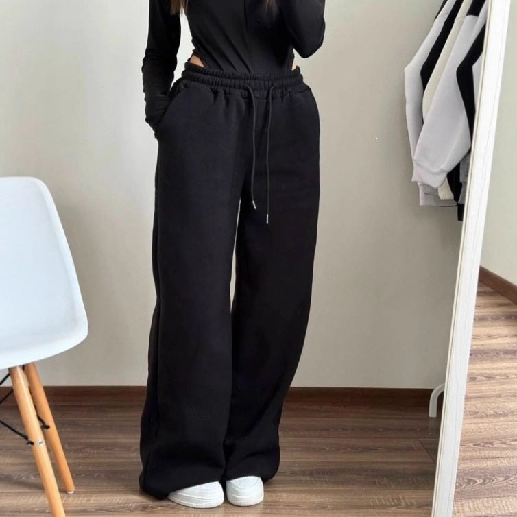 Unisex locker fallende Loungehose mit elastischem Kordelbund, Eingrifftaschen und geradem Bein – Marzano
