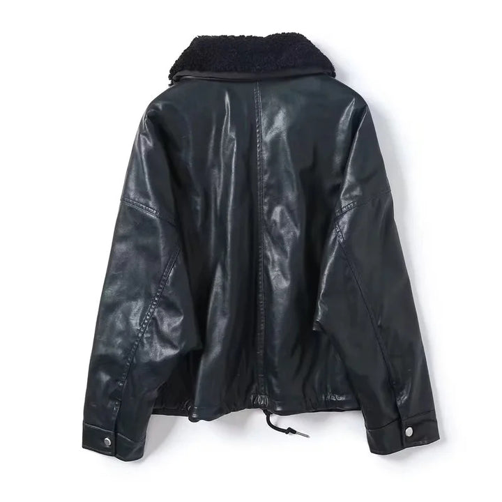 Herren oversize Kunstleder‑Fliegerjacke mit abnehmbarem Teddykragen, Zweiwege‑Reißverschluss und großen Pattentaschen – Taviero