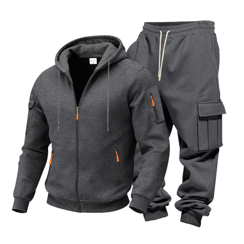 Herren Funktionales Cargo-Sweatset mit Kapuzenjacke und Mehrfachtaschen-Jogger – Cavarno