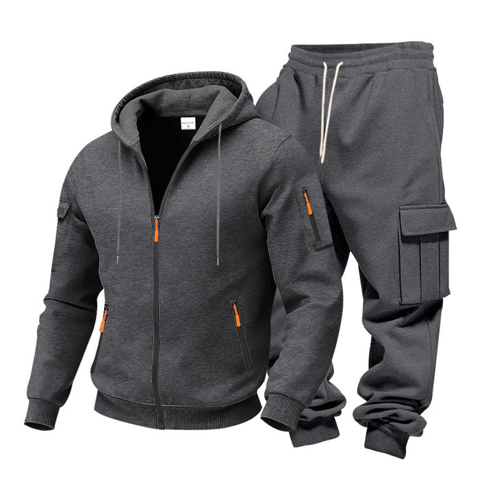 Herren Funktionales Cargo-Sweatset mit Kapuzenjacke und Mehrfachtaschen-Jogger – Cavarno