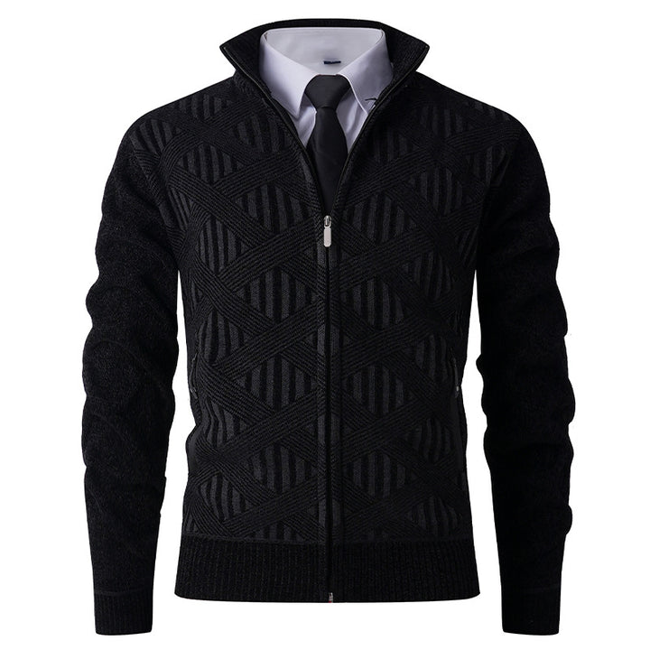 Herren Strickjacke mit strukturiertem Muster und hohem Kragen Echoarchiv