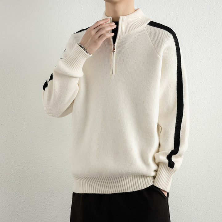 Herren modischer Pullover mit halbem Reißverschluss und sportlichen Einsätzen Echoarchiv