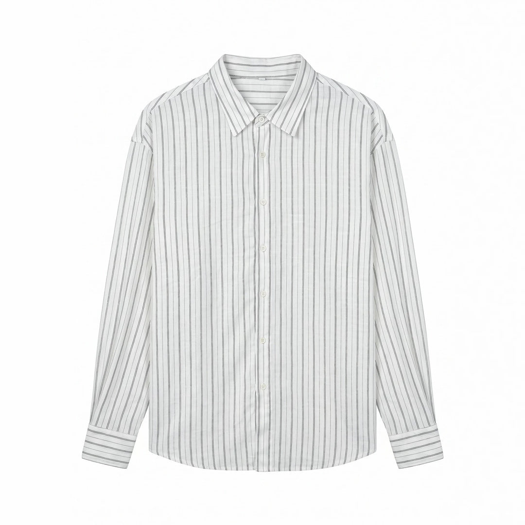 Unisex Langes Relaxed-Fit Streifenhemd mit Kentkragen und abgerundetem Saum Echoarchiv