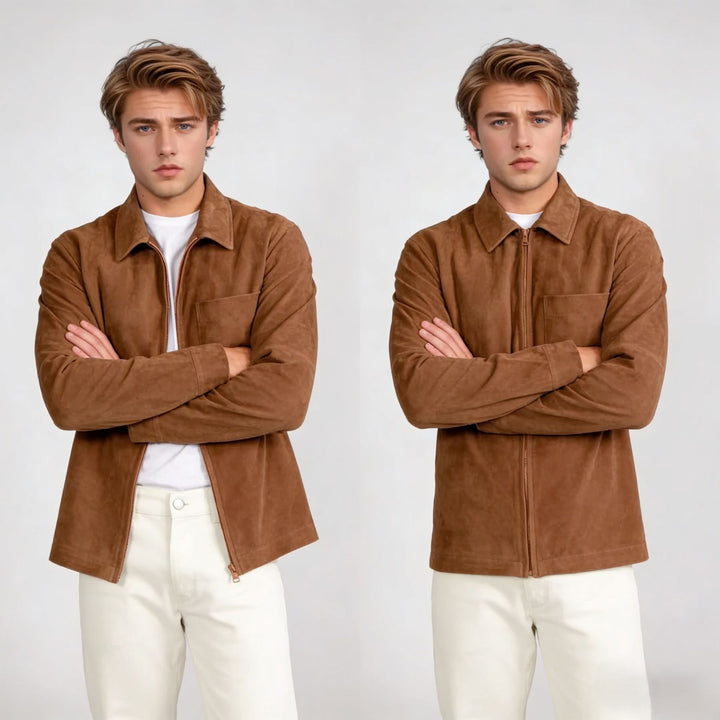Herren Velourslederjacke mit Reißverschluss und Hemdkragen Echoarchiv