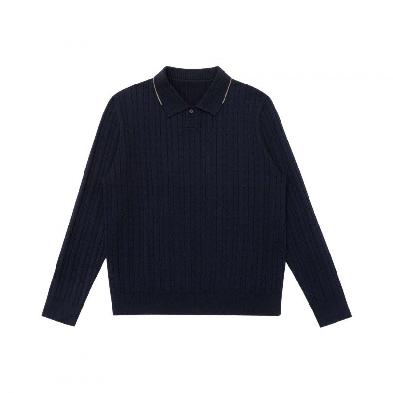 Herren Polokragen-Strickpullover mit Zopfmuster und feiner Knopfleiste Echo Archiv