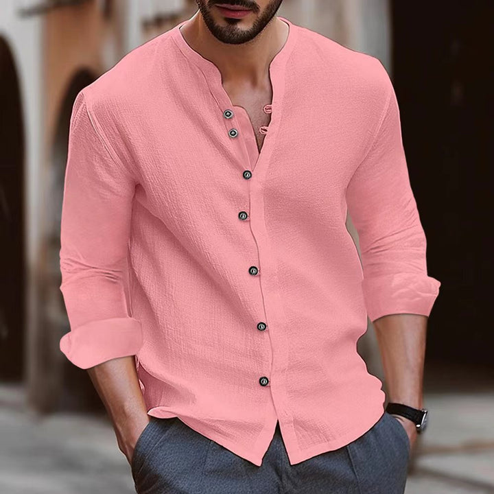 Herren modisches Langarm-Hemd mit innovativem Henley-Kragen und strukturiertem Design Echoarchiv
