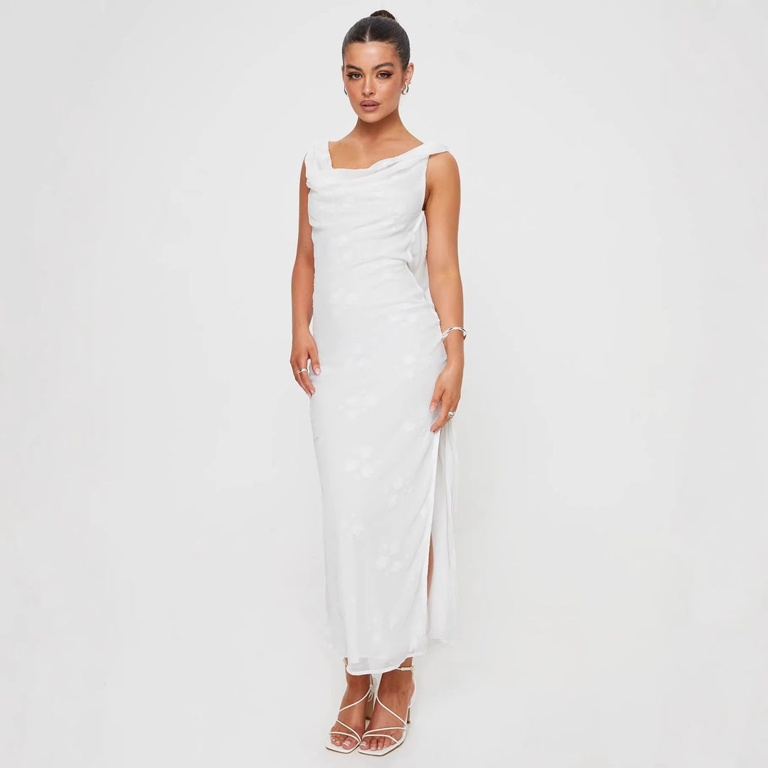 Damen Elegantes Maxi-Kleid mit fließendem Stoff und seitlichem Schlitz Echo Archiv