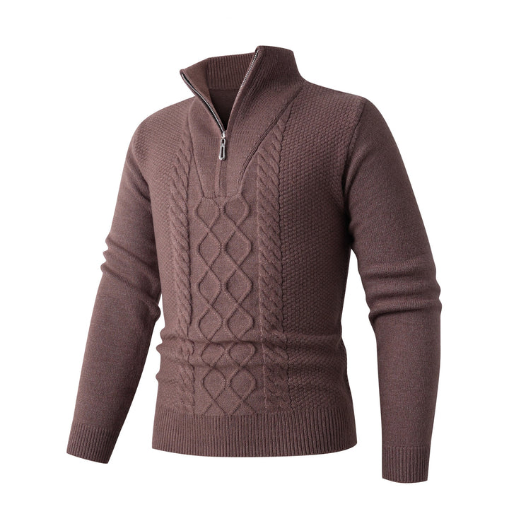 Herren Grobstrickpullover mit modernem Stehkragen und funktionalem Reißverschluss Echoarchiv