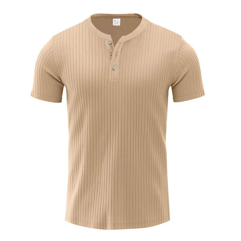 Herren Kurzarm-Henley-T-Shirt mit strukturiertem Design Echoarchiv