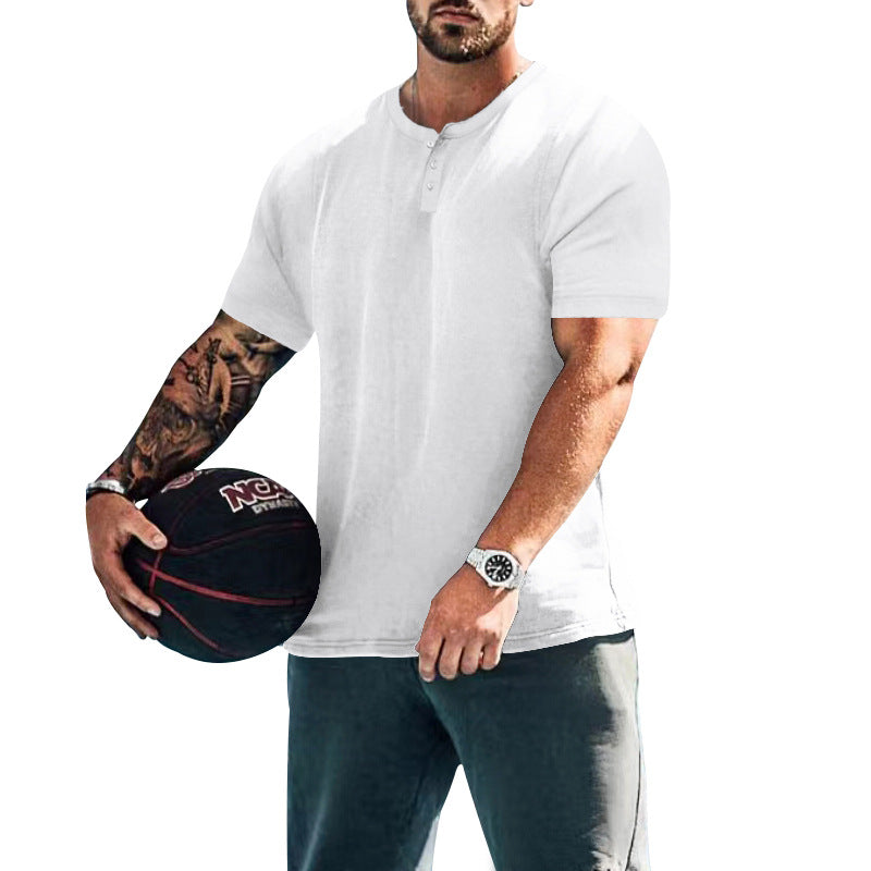Herren lässiges Kurzarm-Henley-Shirt mit hochwertigem Baumwoll-Mix und praktischem Knopfdesign Echoarchiv
