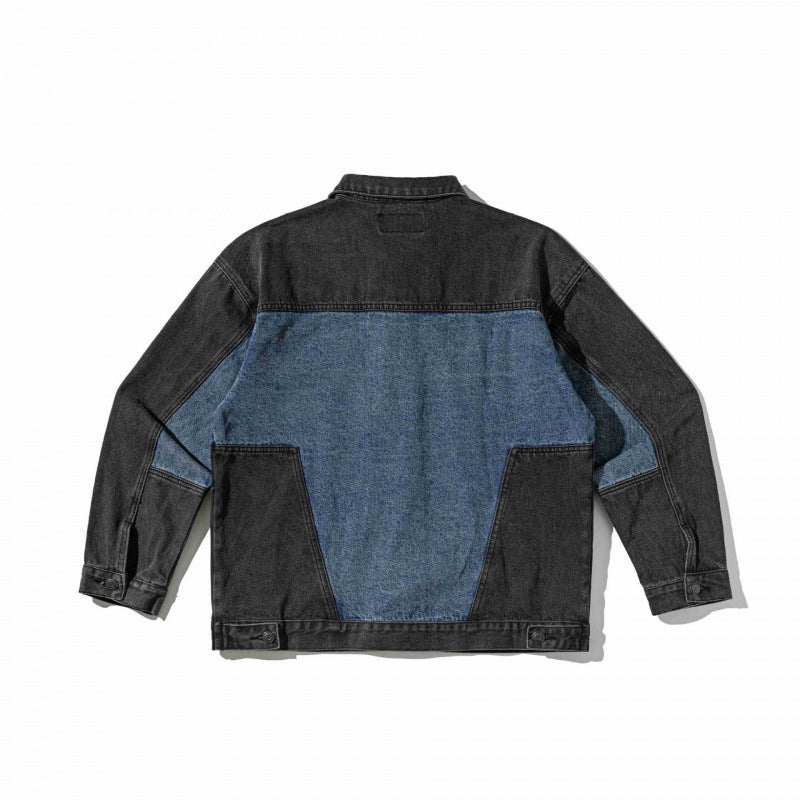 Unisex Zweifarbige Oversize-Denimjacke im Worker‑Look mit aufgesetzten Brusttaschen und geradem Saum Echo Archiv