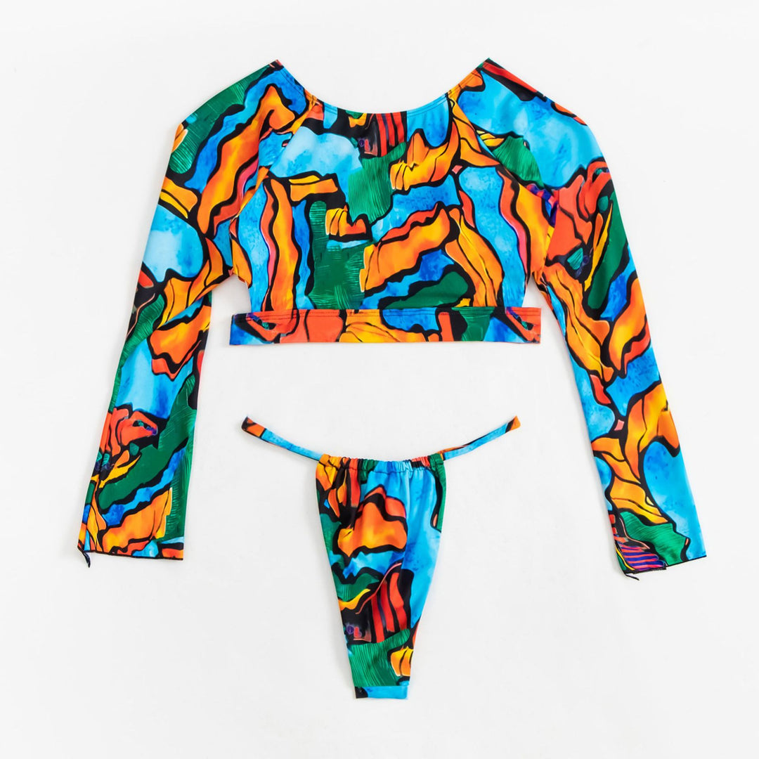 Damen Crop-Top Bikini mit langen Ärmeln und modischem Ausschnitt Echo Archiv