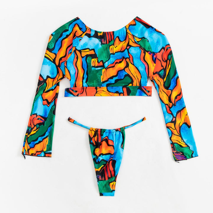 Damen Crop-Top Bikini mit langen Ärmeln und modischem Ausschnitt Echo Archiv