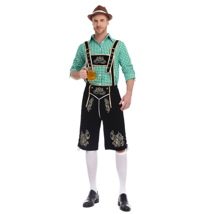 Herren nan Filzoptik-Lederhose knielang mit barocker Stickerei, verstellbaren Trägern und Dekornieten Echo Archiv