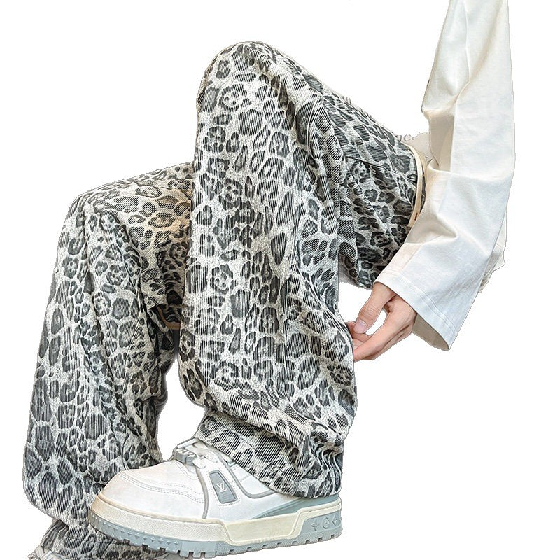 Herren Weit geschnittene Leoprint-Hose aus leichtem Viskose-Mix mit Kordelzug Echo Archiv
