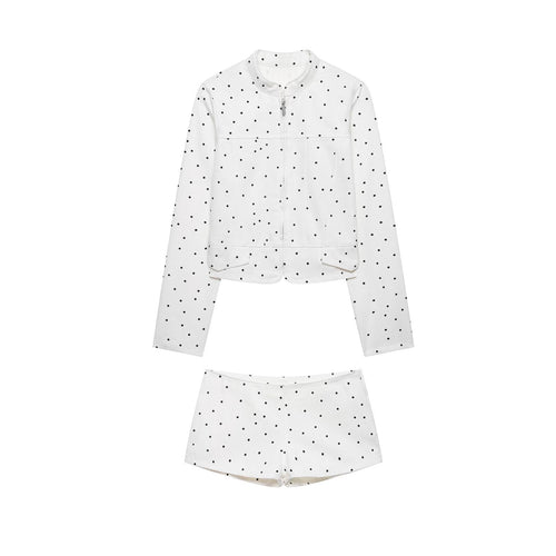 Damen Gepunktete Kurzjacke mit Stehkragen, Reißverschluss und Pattentaschen Echo Archiv