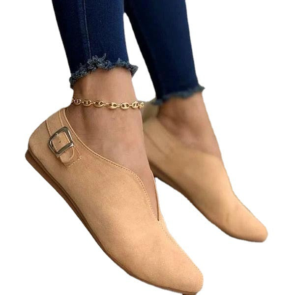 Damen Flache Slipper-Ballerina mit spitz zulaufender Vorderkappe, V‑Ausschnitt und Zierschnalle – Lioré