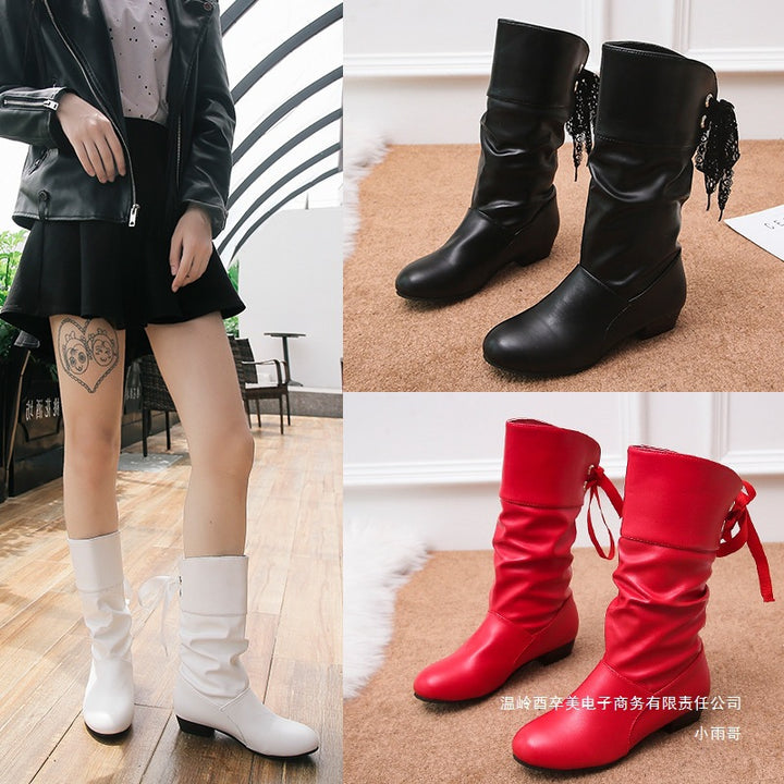 Damen Raffinierte Stiefel mit mittelhohem Schaft, weicher Raffung und dekorativer Schleifenbindung Echoarchiv