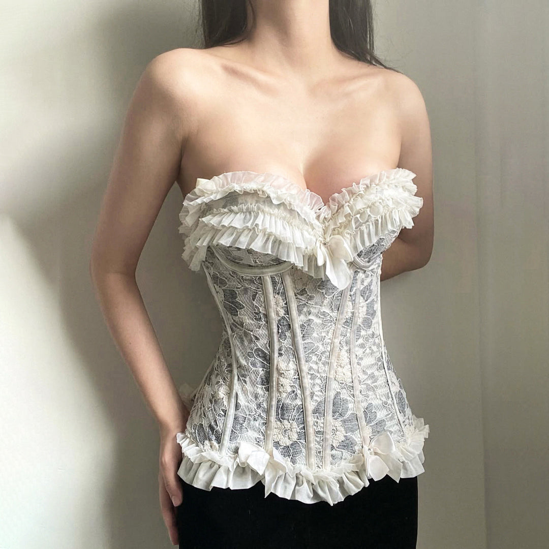 Damen Spitzen-Bustier mit Rüschendetails und Schleifen Echo Archiv