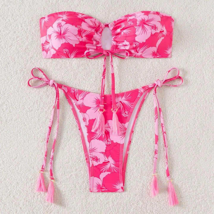 Damen Bandeau-Bikini mit stylishem Cut-Out und seitlichen Bindebändern Echo Archiv