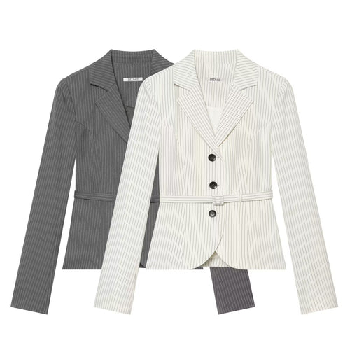 Damen Taillierter Nadelstreifen-Blazer mit Gürtel und Dreiknopfverschluss Echo Archiv