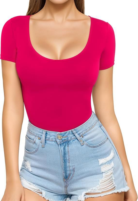 Damen figurbetontes Kurzarm-Body mit rundem Ausschnitt und nahtlosem Design Echo Archiv