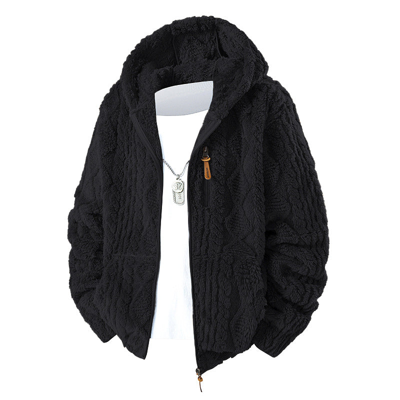 Herren Kuschelige Teddy-Fleece Kapuzenjacke mit durchgehendem Reißverschluss und Brusttasche Echo Archiv