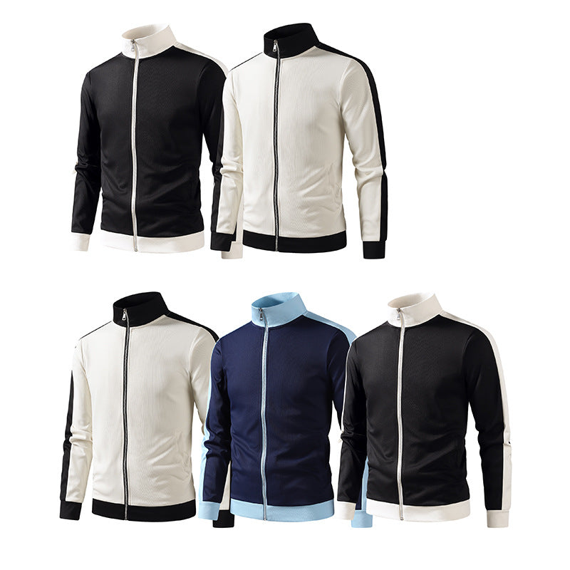 Männer's retro Tracksuit-Jacke mit Stehkragen, Kontraststreifen und sichtbarem Reißverschluss – Cavarno