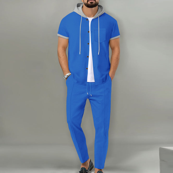 Herren lässiges Hemd- und Hose-Set mit innovativem Kapuzen-Design Echoarchiv