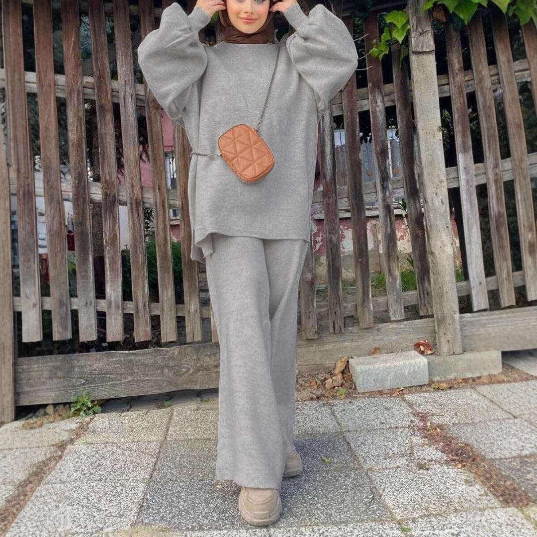Damen Oversize-Strickset mit Ballonärmeln & weitem Palazzo-Hosenbein Echoarchiv