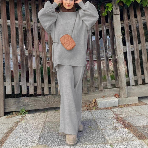 Damen Oversize-Strickset mit Ballonärmeln & weitem Palazzo-Hosenbein Echoarchiv